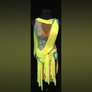 Sun Goddess Rhythm Competitiom Dress FB International Nude, Lime, Teal Swarovski